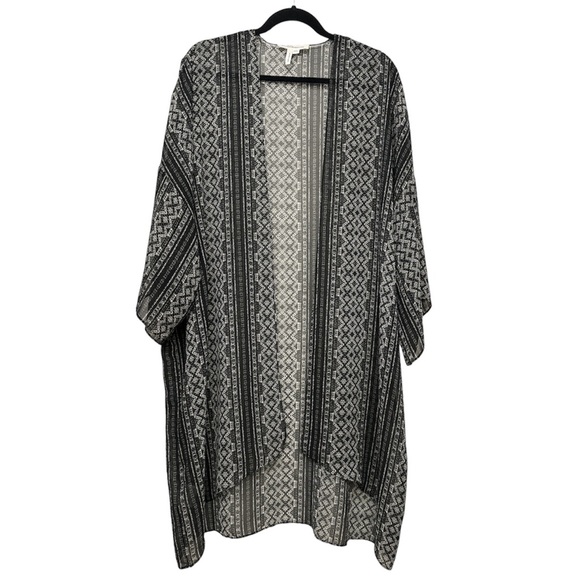 BCBG Black Geometric Print Open Front Long Lined Kimono Cardigan Size Small - Picture 4 of 4